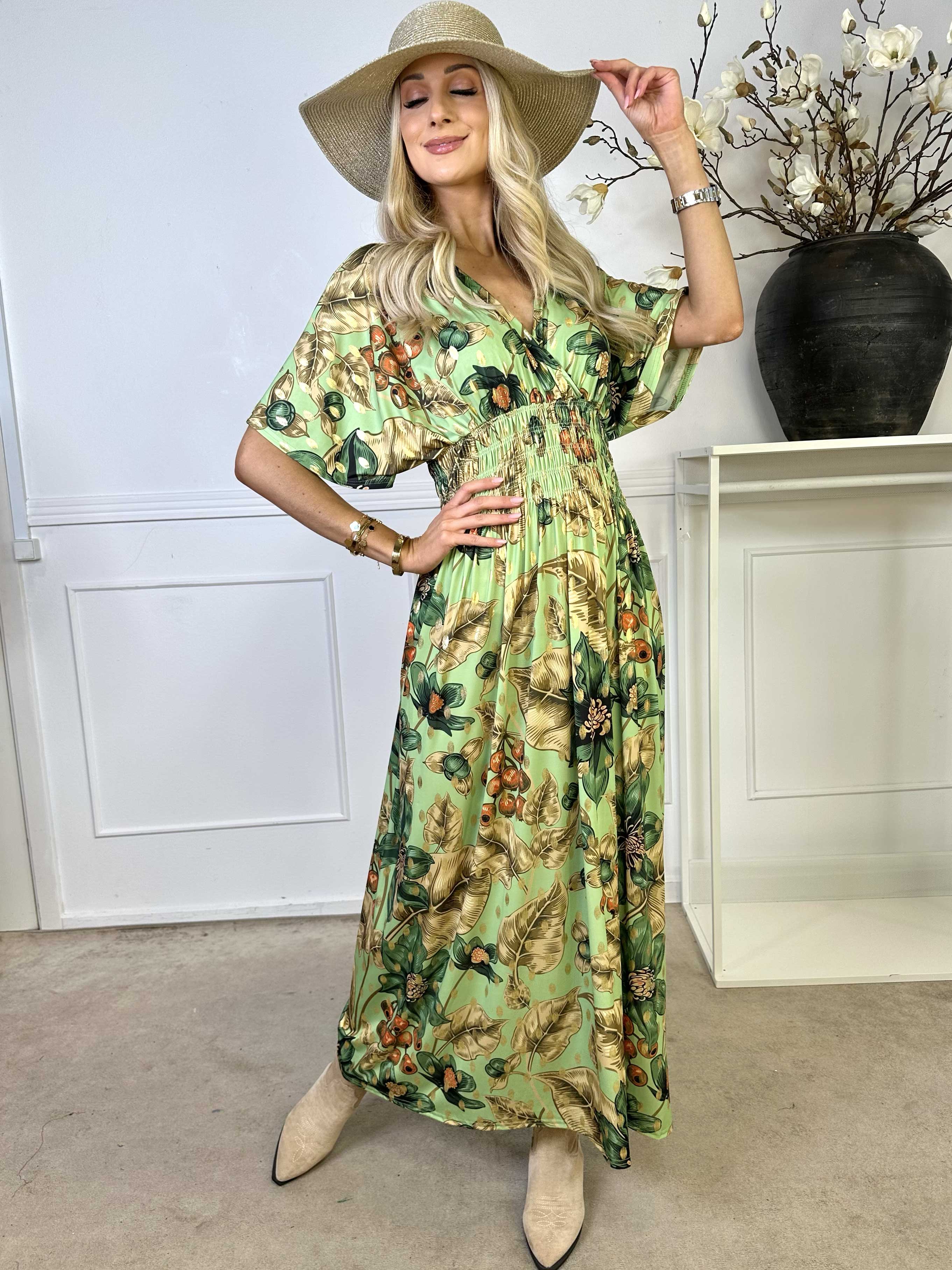 Pams Berry - Lång elastisk klänning med smockad midja